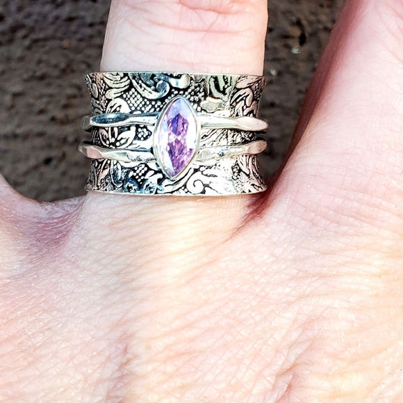 New Pink Topaz 925 Silver Spinner Meditation Ring. - Picture 3 of 13